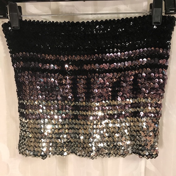 Vtg Sequin Tube Top Ombre Black Lavender Silver M - Picture 4 of 8